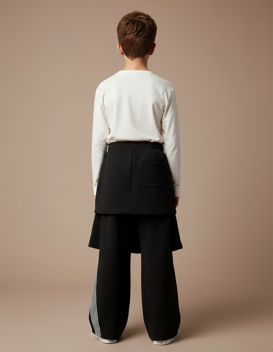 Pantalon Jupe Noir Ample Rayures Blanches - Molleton - vue 2