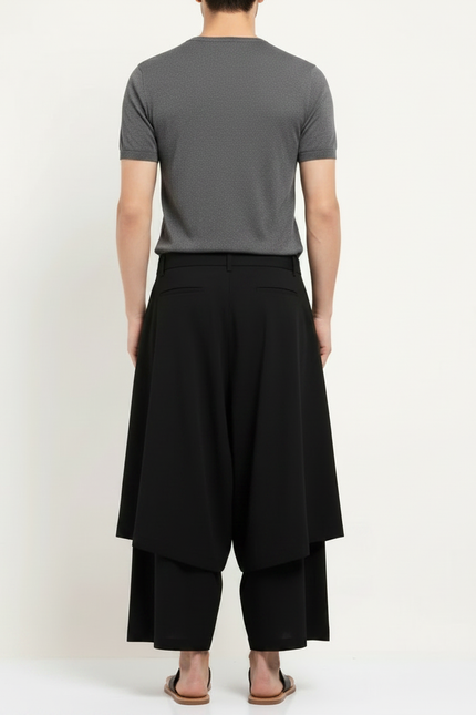 Pantalon Jupe Noir Ample Plissé Harem Homme - Polyester - vue 2