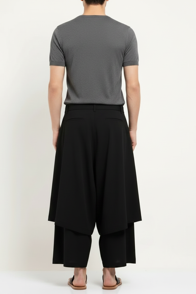Pantalon Jupe Noir Ample Plissé Harem Homme - Polyester - vue 2