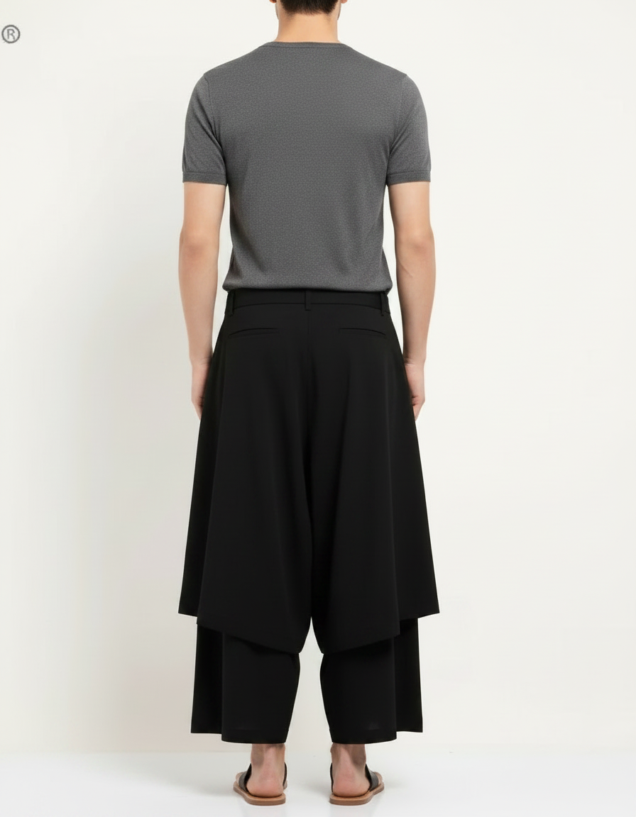 Pantalon Jupe Noir Ample Plissé Harem Homme - Polyester - vue 2