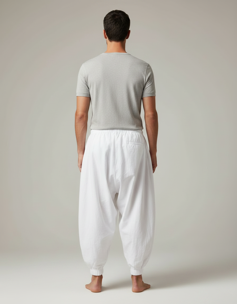 Pantalon Jupe Harem Blanc Coton Ample Homme - vue 2