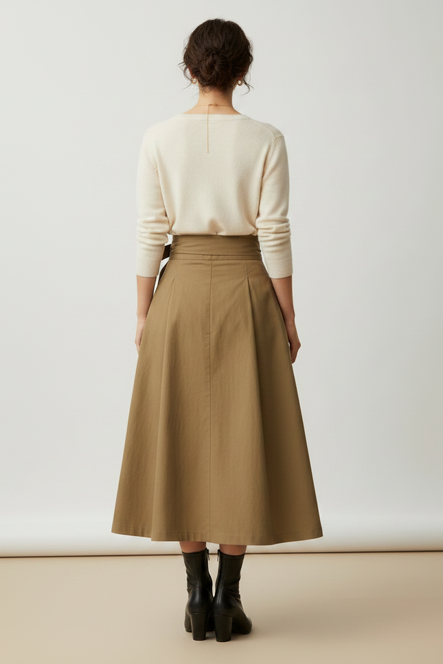 Pantalon Jupe Kaki Long Évasé Élégant Femme - Gabardine - vue 2