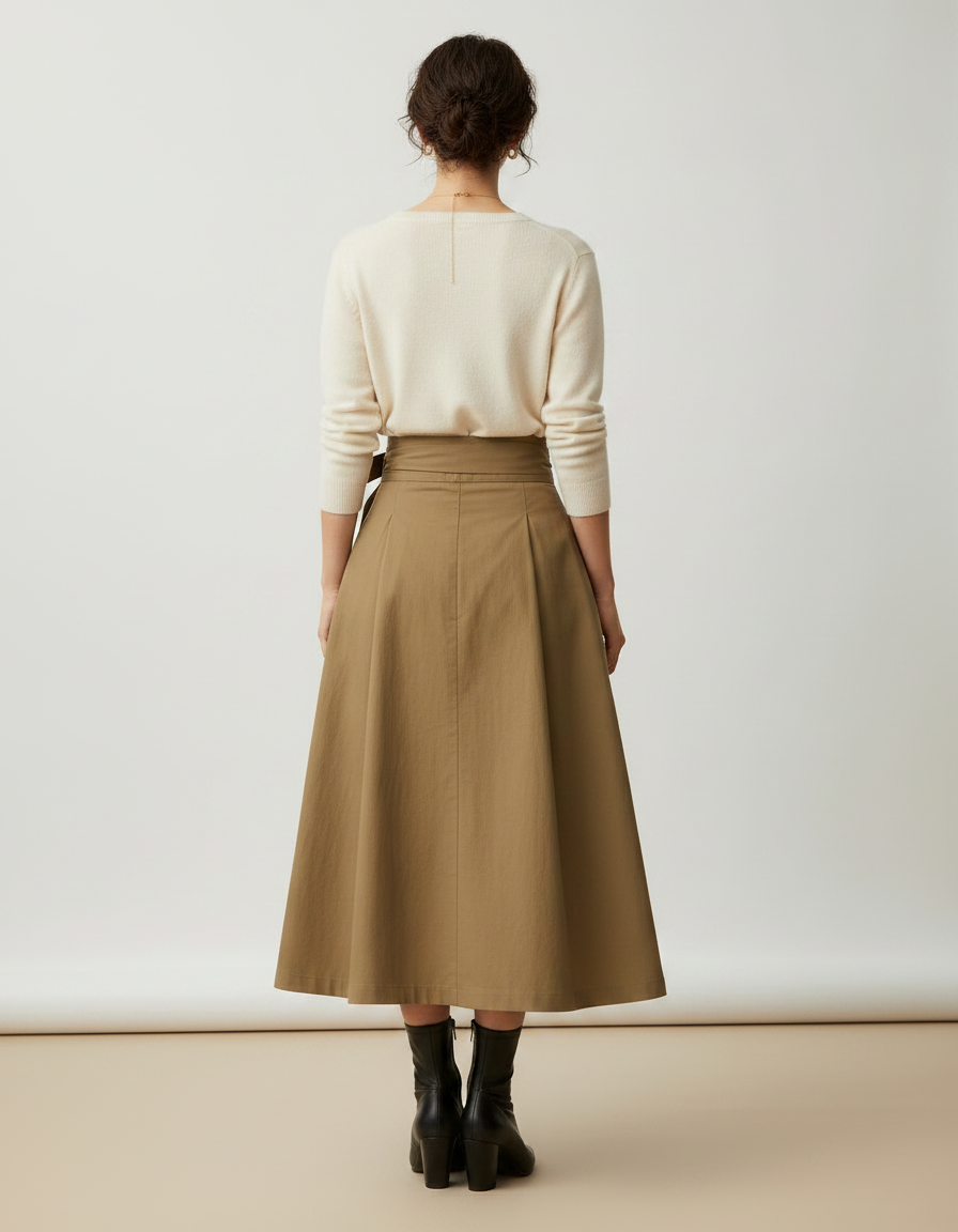 Pantalon Jupe Kaki Long Évasé Élégant Femme - Gabardine - vue 2