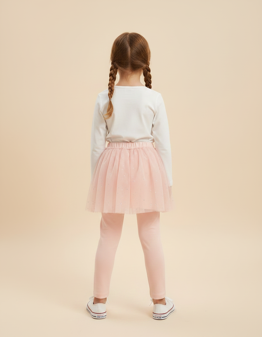Pantalon Jupe Rose Tulle Pailleté Elsa Enfant - Coton - vue 2