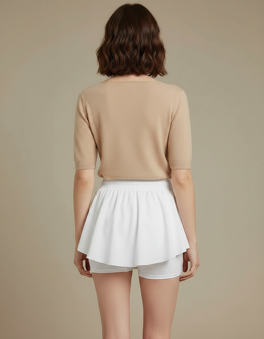 Pantalon Jupe Blanc Plissé Fluide Sportif Intégré - Polyester - vue 2