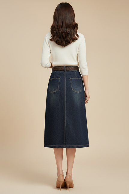 Pantalon Jupe Denim Bleu Mi-long Boutonné Asymétrique - Jean - vue 2