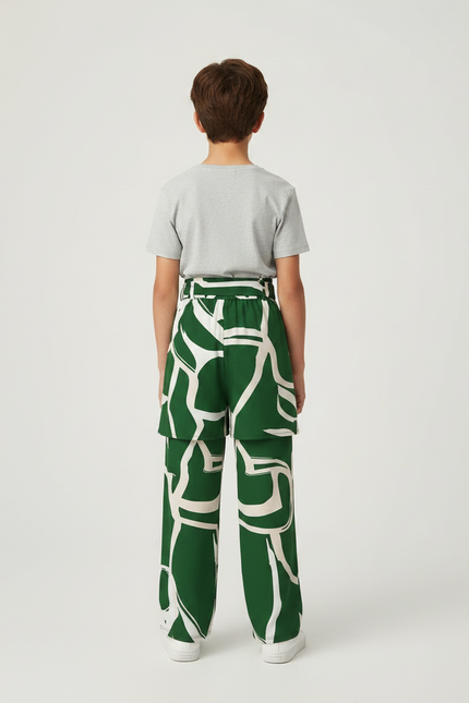 Pantalon Jupe Vert Imprimé Géométrique Fluide Garçon - Polyester - vue 2
