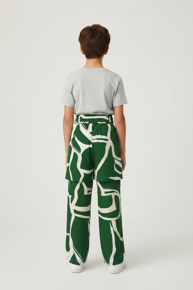 Pantalon Jupe Vert Imprimé Géométrique Fluide Garçon - Polyester - vue 2