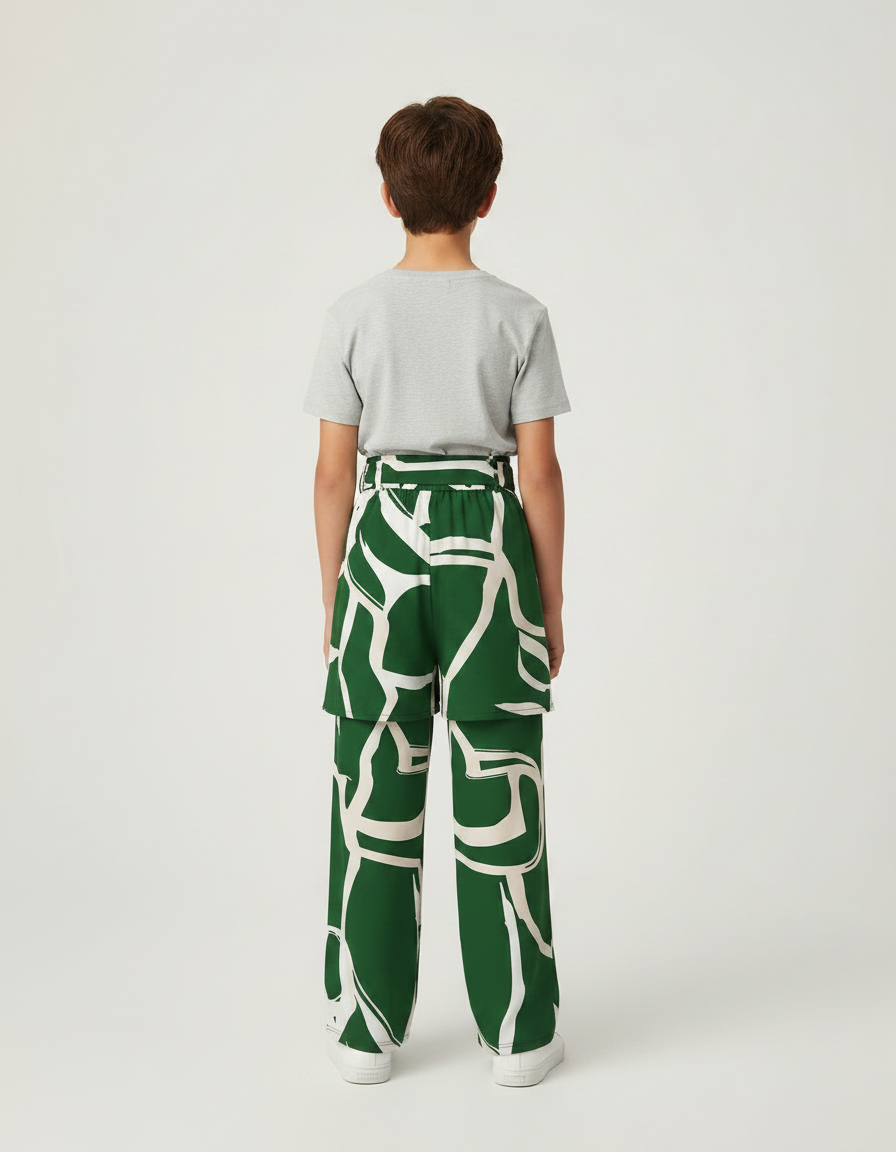 Pantalon Jupe Vert Imprimé Géométrique Fluide Garçon - Polyester - vue 2