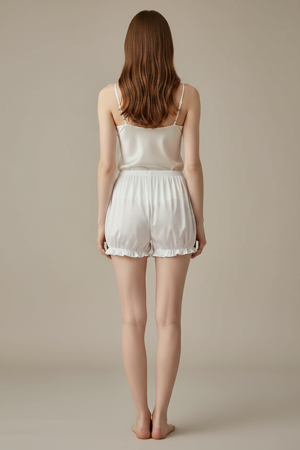 Pantalon Jupe Blanc Satiné Ample Volants Court - Viscose - vue 2