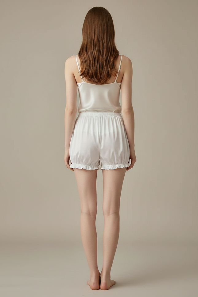Pantalon Jupe Blanc Satiné Ample Volants Court - Viscose - vue 2