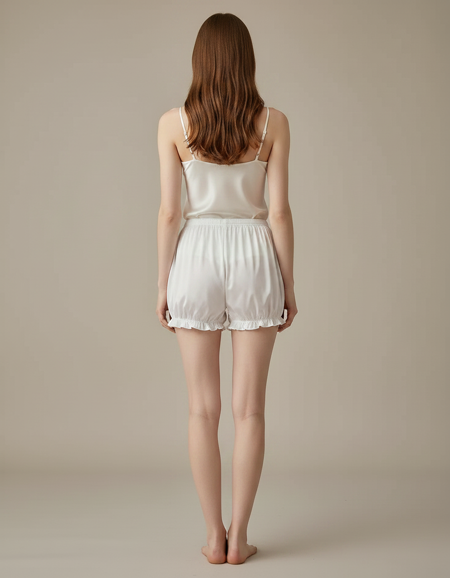 Pantalon Jupe Blanc Satiné Ample Volants Court - Viscose - vue 2