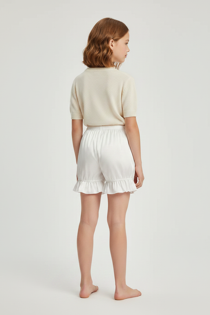 Pantalon Jupe Blanc Satin Volants Bouffant Court Fille - vue 2
