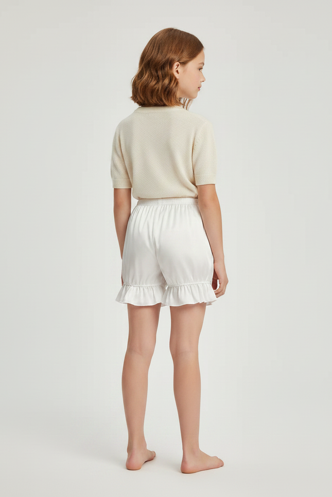 Pantalon Jupe Blanc Satin Volants Bouffant Court Fille - vue 2