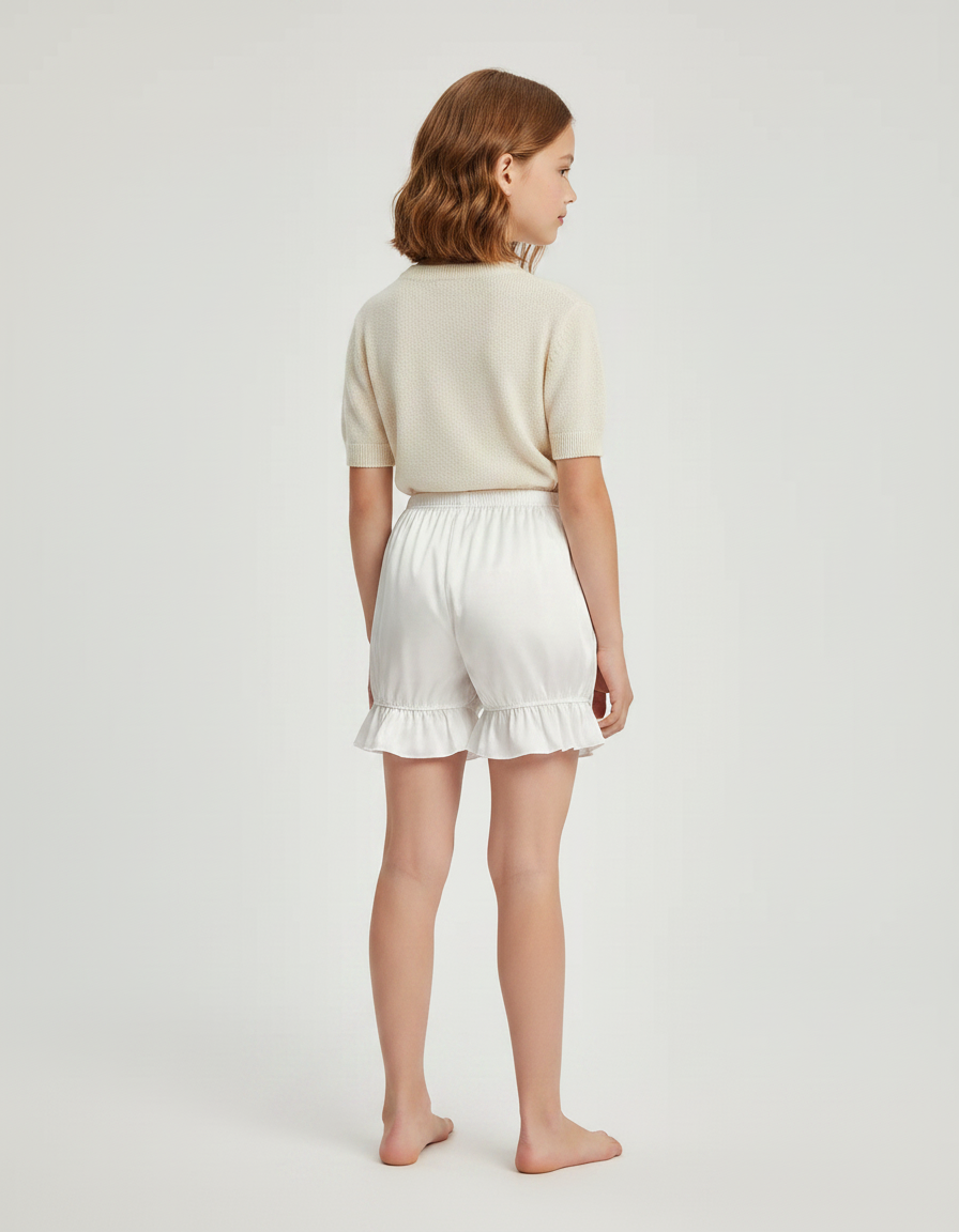 Pantalon Jupe Blanc Satin Volants Bouffant Court Fille - vue 2