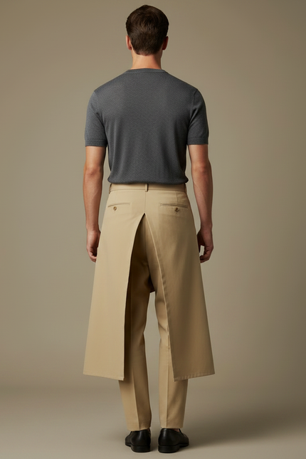 Pantalon Jupe Beige Plissé Ample Décontracté Homme - Gabardine - vue 2