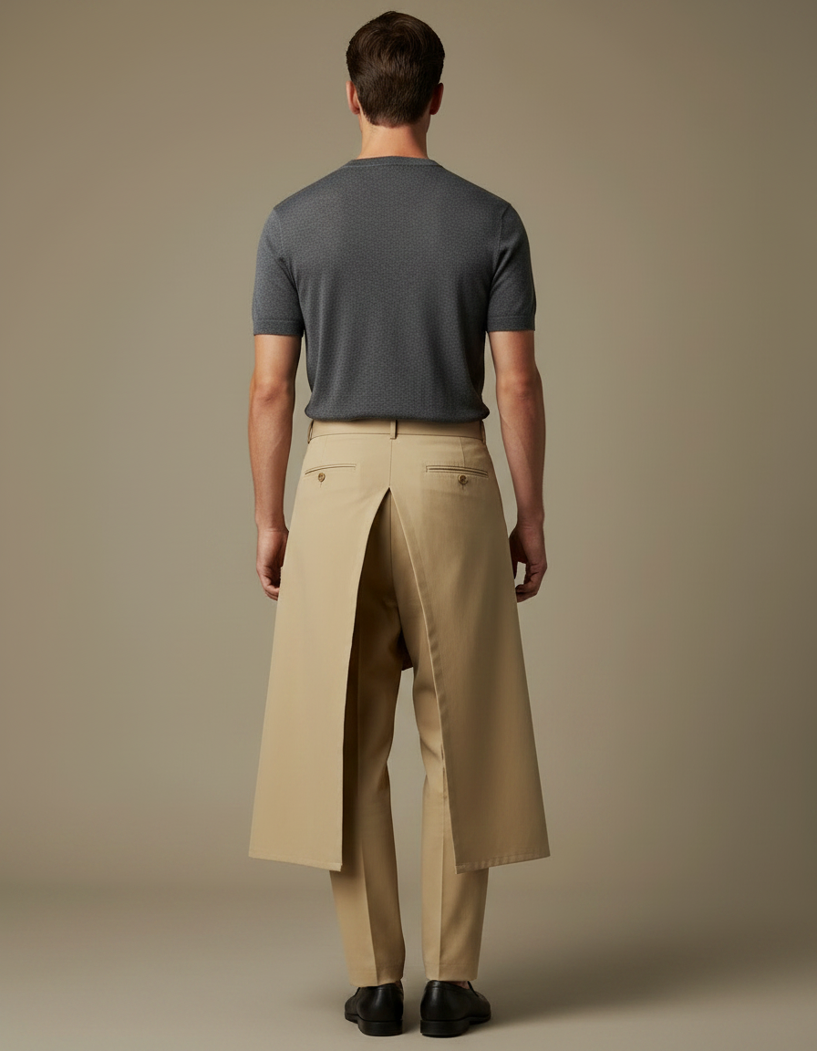 Pantalon Jupe Beige Plissé Ample Décontracté Homme - Gabardine - vue 2