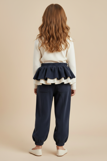 Pantalon Jupe Bleu Marine Volants Superposés Confortable - Molleton - vue 2