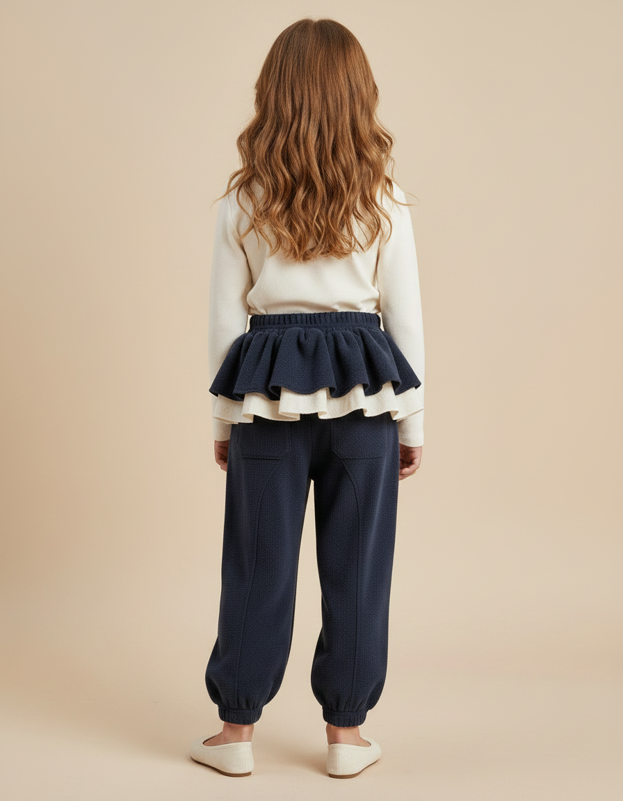 Pantalon Jupe Bleu Marine Volants Superposés Confortable - Molleton - vue 2