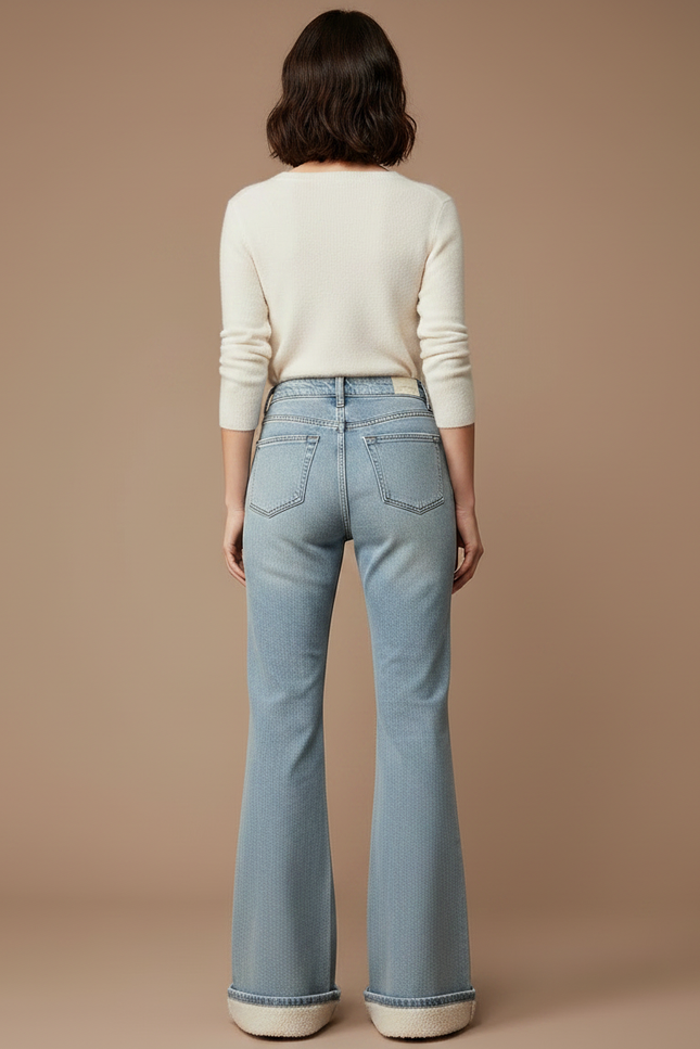 Pantalon Jupe Denim Bleu Évasé Taille Haute Doublé - Jean - vue 2