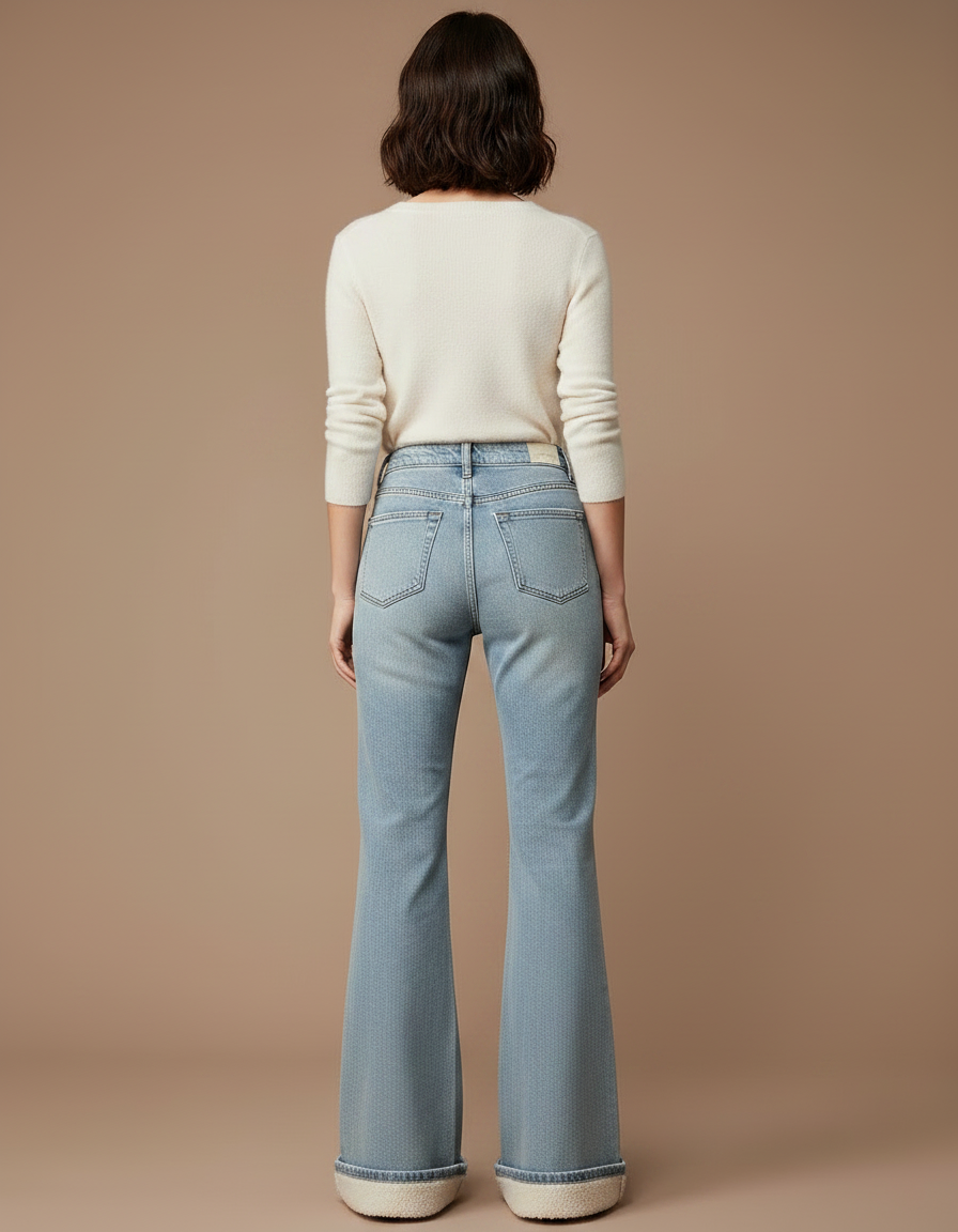 Pantalon Jupe Denim Bleu Évasé Taille Haute Doublé - Jean - vue 2