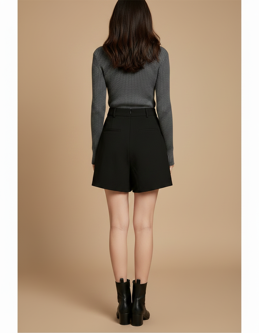 Pantalon Jupe Noir Coupe Droite Élégant Asymétrique - Polyester - vue 2