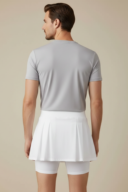 Pantalon Jupe Blanc Plissé Sport Court Intégré - Polyester - vue 2