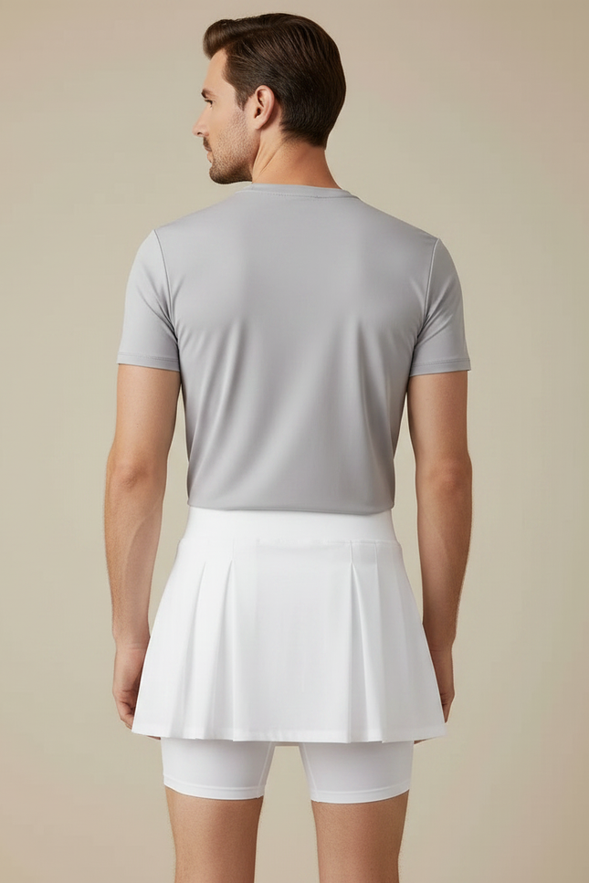 Pantalon Jupe Blanc Plissé Sport Court Intégré - Polyester - vue 2