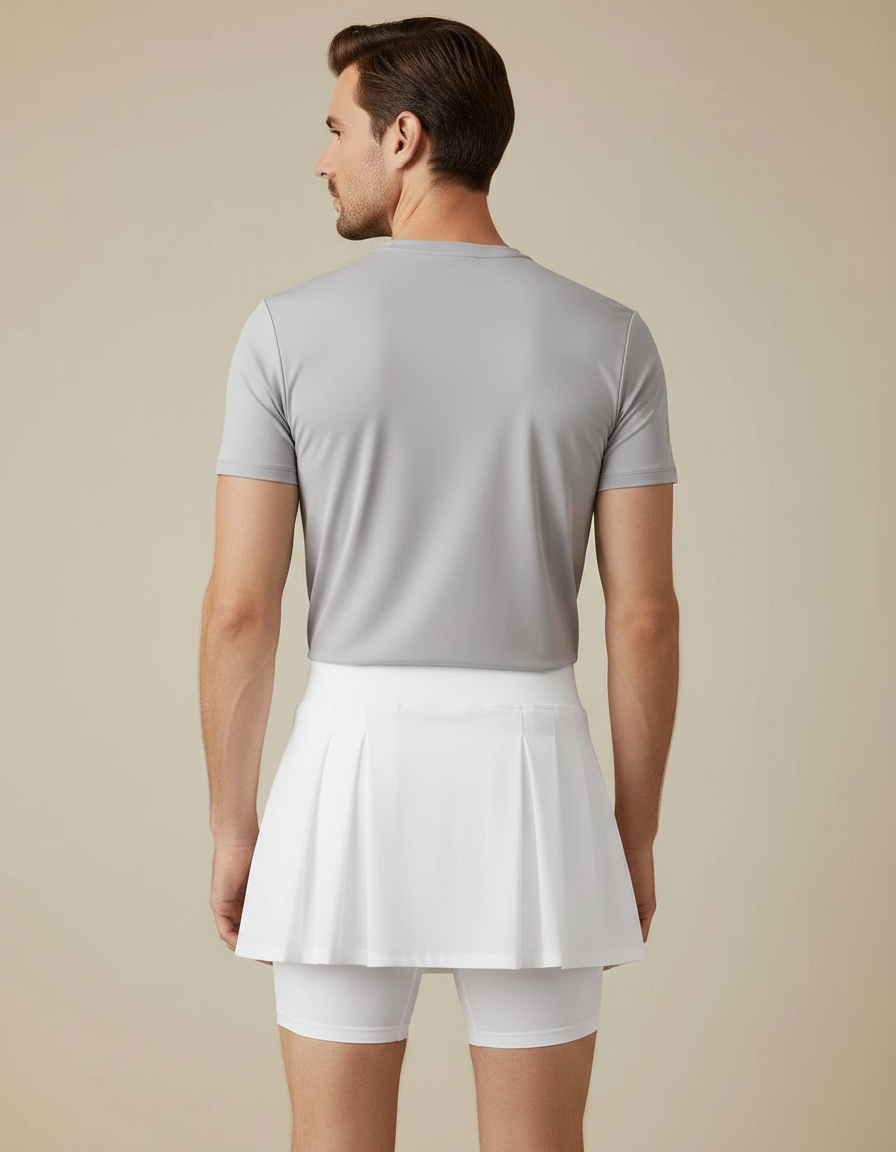 Pantalon Jupe Blanc Plissé Sport Court Intégré - Polyester - vue 2