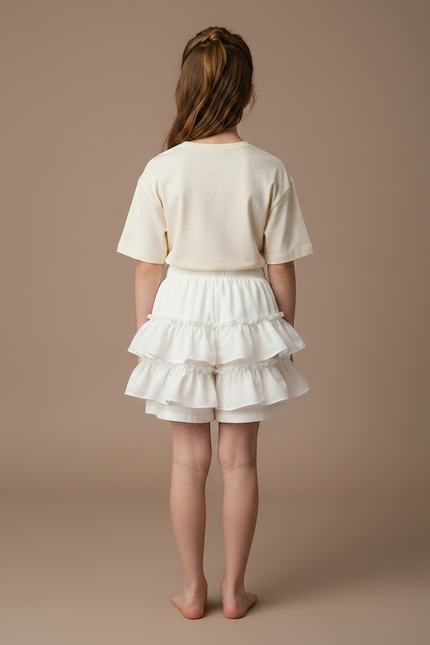 Pantalon Jupe Blanc Volants Superposés Fille Mignon - Coton - vue 2