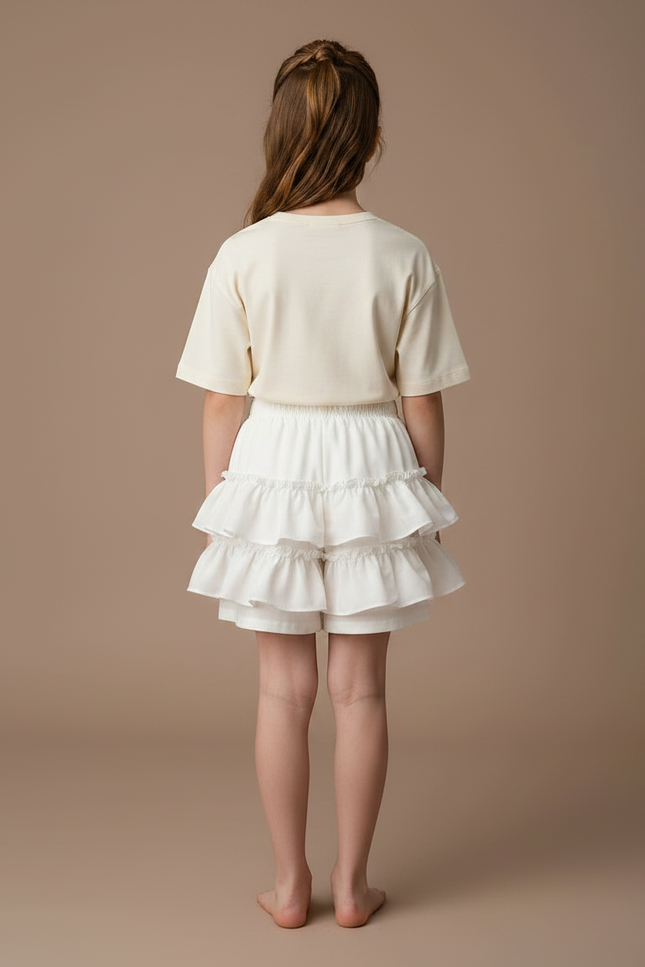 Pantalon Jupe Blanc Volants Superposés Fille Mignon - Coton - vue 2