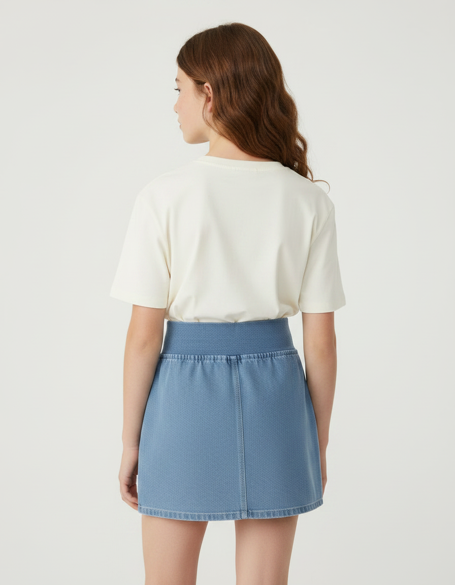 Pantalon Jupe Denim Bleu Élastique Enfant - Jean - vue 2