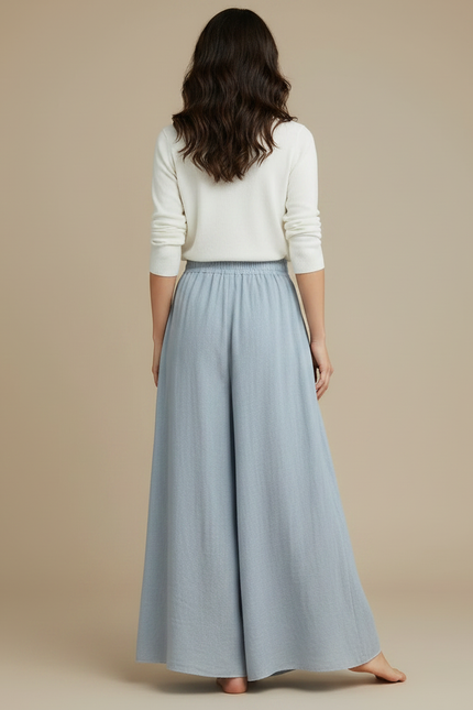 Pantalon Jupe Bleu Ciel Fluide Ample Élégant Décontracté - Lin - vue 2