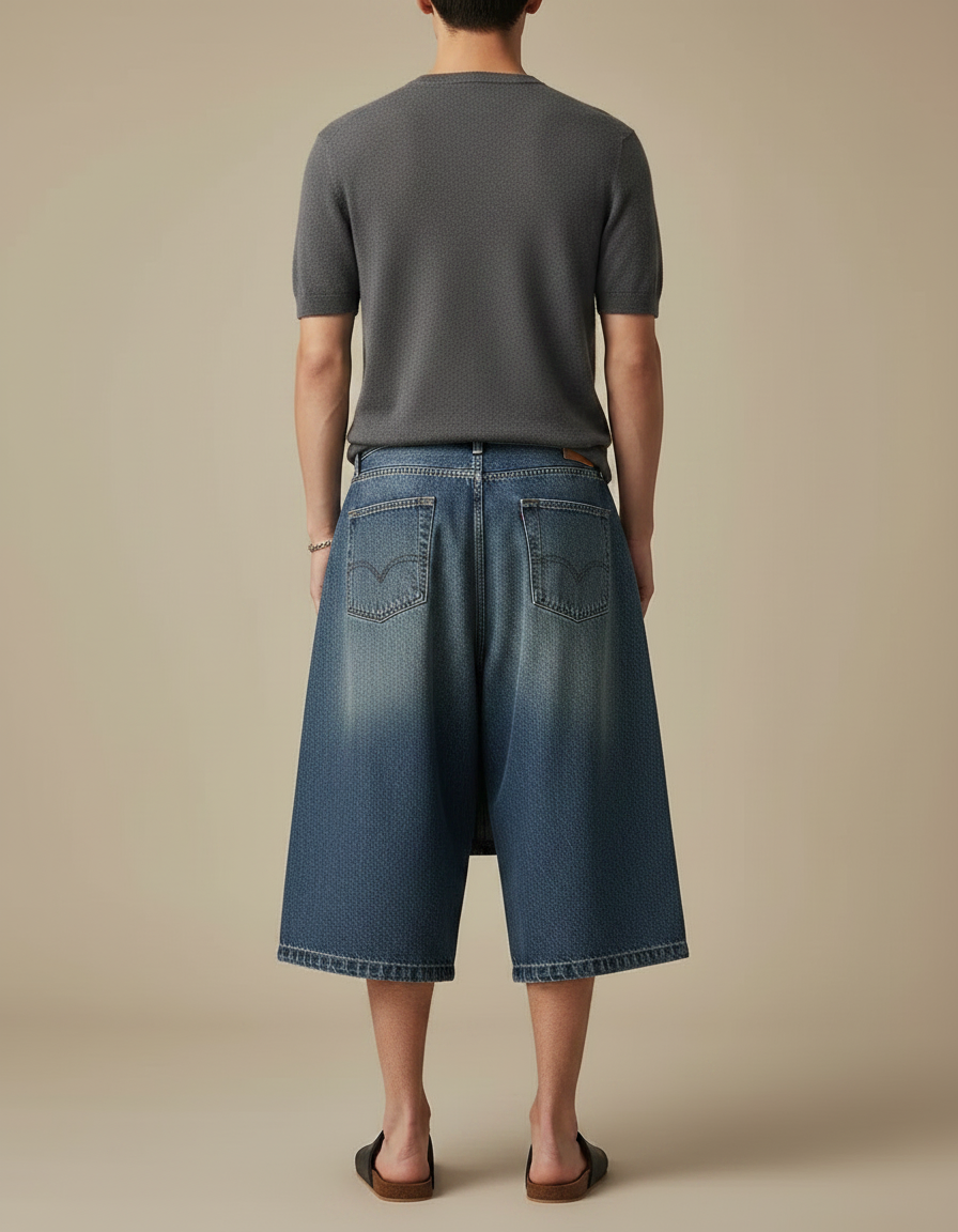 Pantalon Jupe Jean Bleu Ample Superposé Décontracté - vue 2