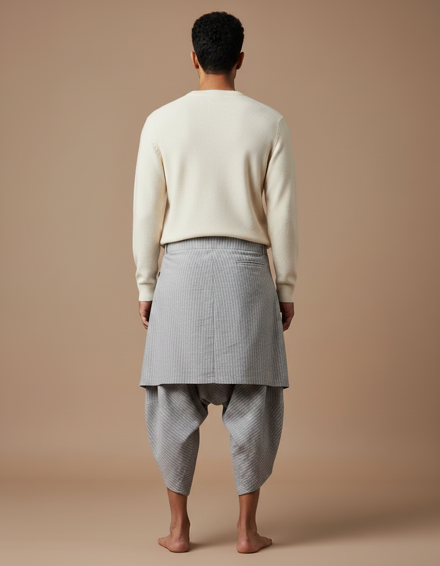 Pantalon Jupe Ethnique - Gris Coton - vue 2