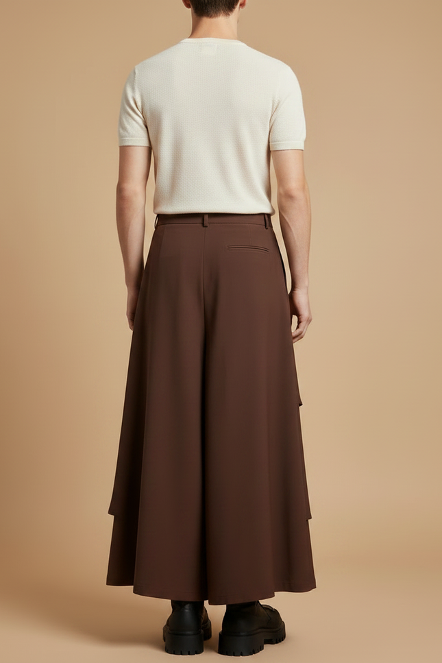 Pantalon Jupe Marron Ample Déstructuré Homme Tendance - Gabardine - vue 2