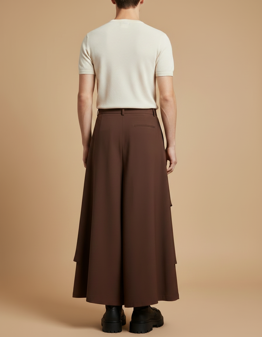 Pantalon Jupe Marron Ample Déstructuré Homme Tendance - Gabardine - vue 2