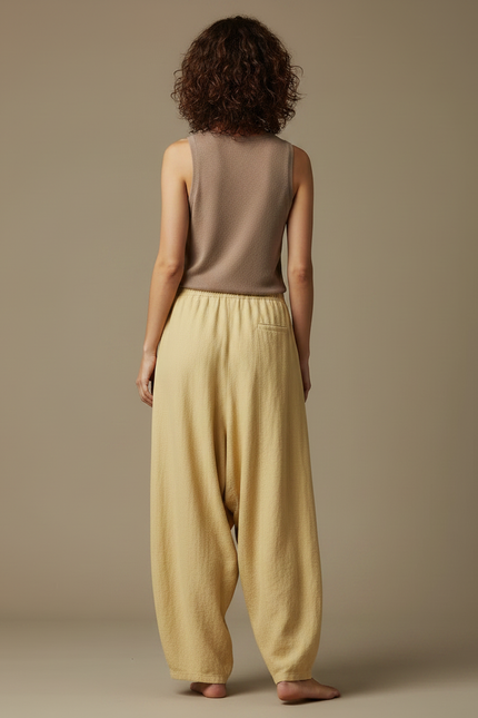 Pantalon Jupe Jaune Lin Ample Fluide Confortable - vue 2