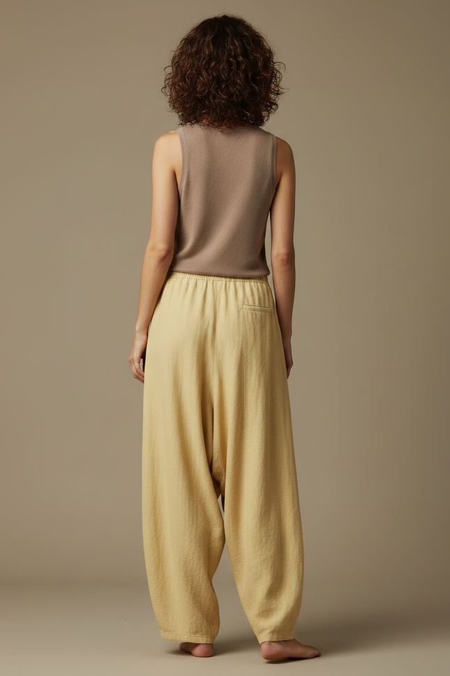 Pantalon Jupe Jaune Lin Ample Fluide Confortable - vue 2