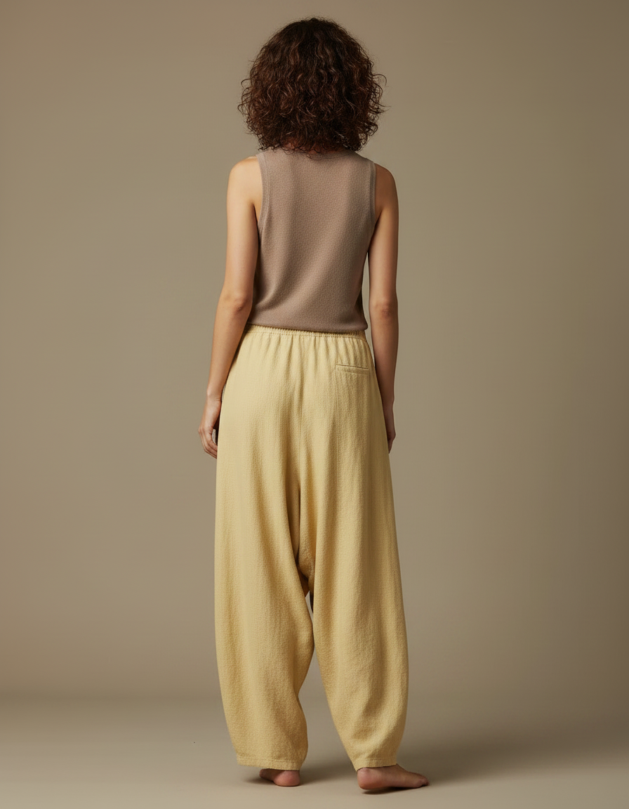 Pantalon Jupe Jaune Lin Ample Fluide Confortable - vue 2