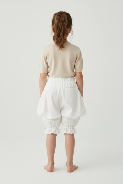 Pantalon Jupe Blanc Bouffant Volants Nœuds Enfant Mignon - Coton - vue 2