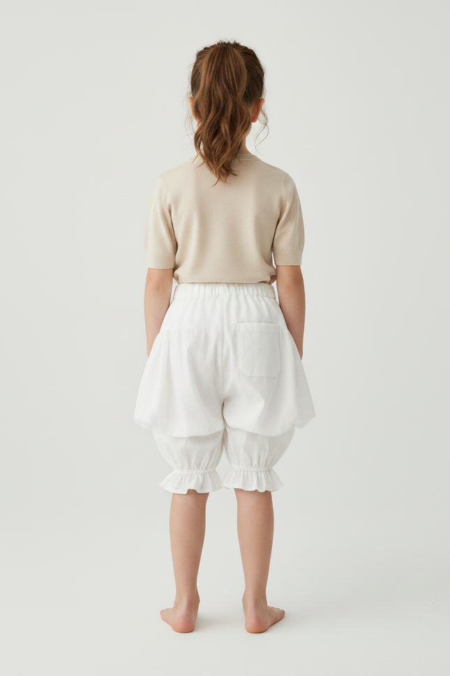 Pantalon Jupe Blanc Bouffant Volants Nœuds Enfant Mignon - Coton - vue 2