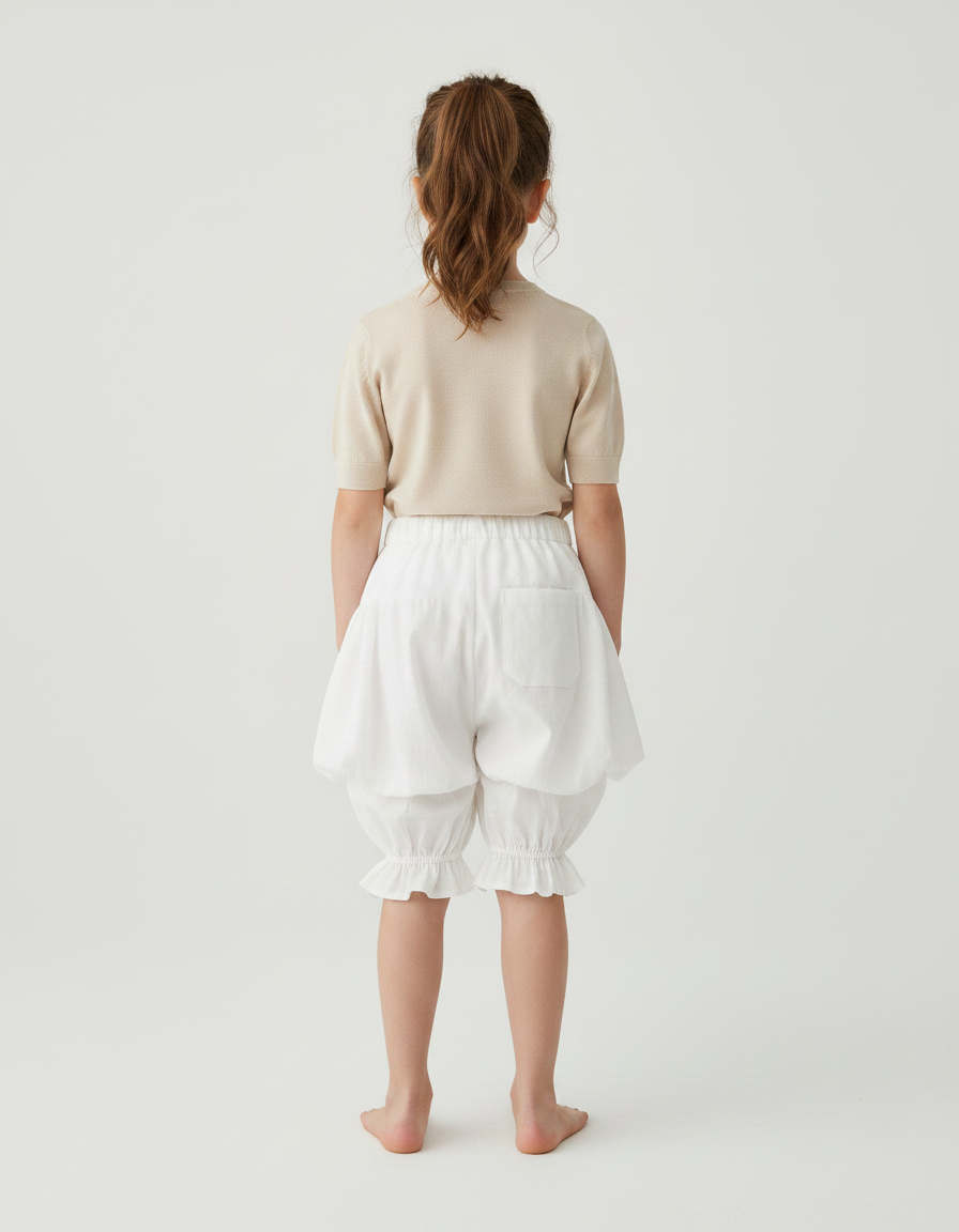 Pantalon Jupe Blanc Bouffant Volants Nœuds Enfant Mignon - Coton - vue 2