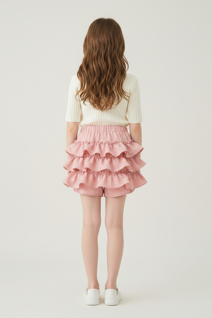 Pantalon Jupe Rose Volants Mignon Fille Doublé Court - Polyester - vue 2
