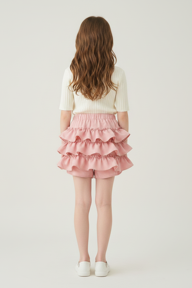 Pantalon Jupe Rose Volants Mignon Fille Doublé Court - Polyester - vue 2