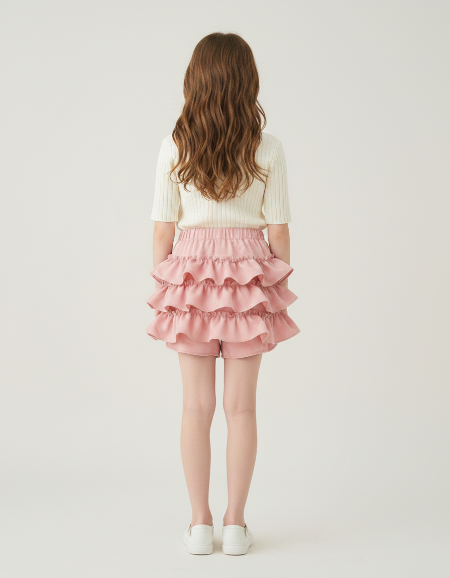 Pantalon Jupe Rose Volants Mignon Fille Doublé Court - Polyester - vue 2