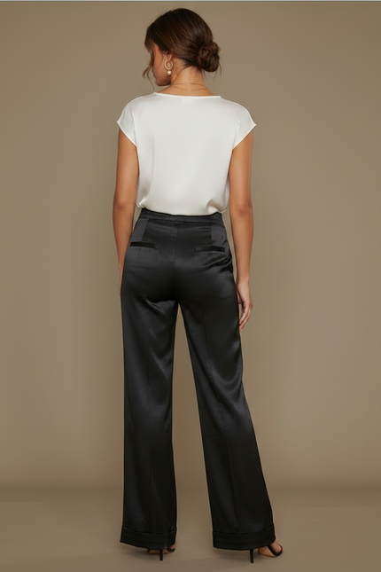 Pantalon Jupe Noir Satin Fluide Large Élégant - vue 2
