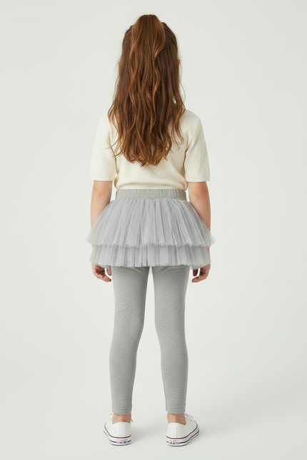 Pantalon Jupe Gris Tutu Superposé Confortable Fille - Coton - vue 2