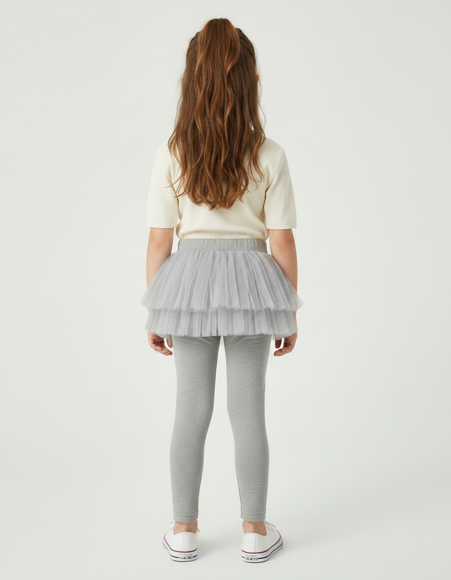 Pantalon Jupe Gris Tutu Superposé Confortable Fille - Coton - vue 2