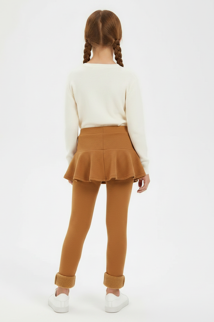 Pantalon Jupe Marron Polaire Épaisse Intégrée Fille - Camel Molleton - vue 2